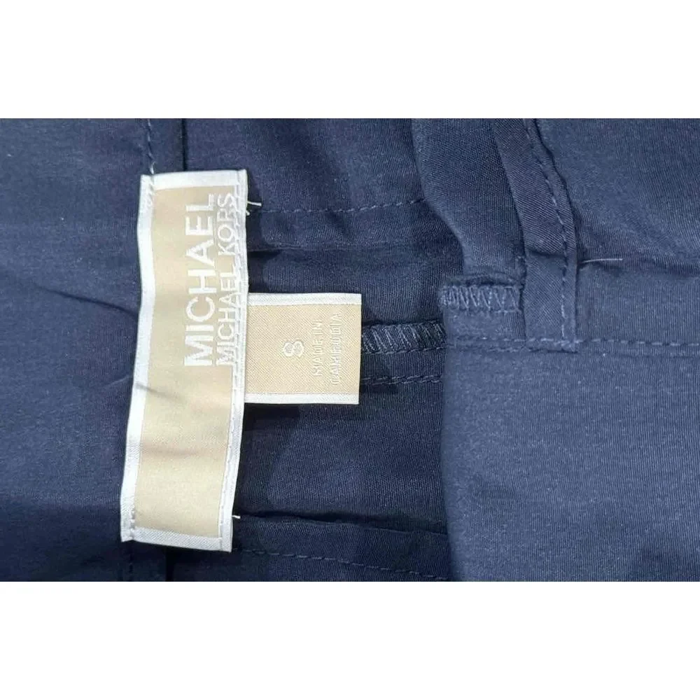 Michael Kors Navy Cropped High-Waisted Wide Leg Belted Waist Pants Size Small